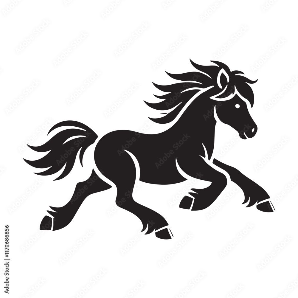 Minimalistic running pony silhouette for media designs - Running pony black vector
Minimalistic running pony silhouette for media designs - Running pony black vector