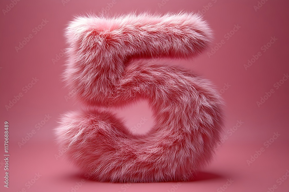 Fluffy Pink Number 5 Against a Soft Pink Background Fluffy Pink Number 5 Against a Soft Pink Background