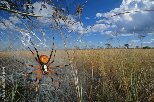 Golden Orb: Red-legged Nephila inaurata madagascariensis Spider in Madagascar photo