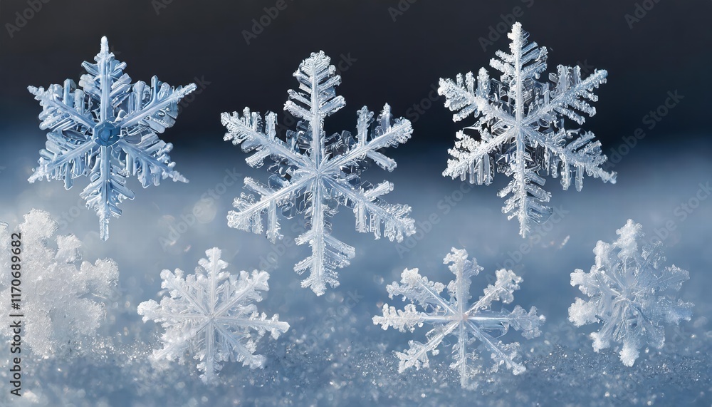 Unique Macro Photography of Various Snowflakes Isolated on White Background A Stunning Collection of Real Snow Crystals Captured in Detail