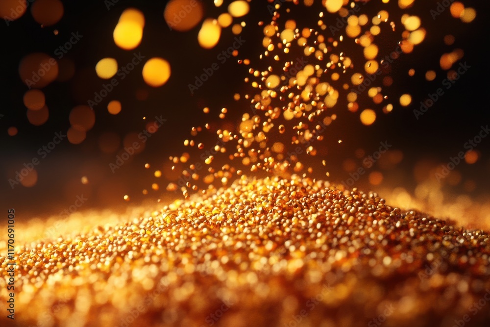 Naklejka premium An abstract close-up of shimmering golden grains creating a magical atmosphere.