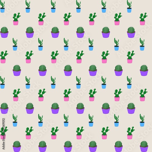 seamless pattern with funny cactuses
