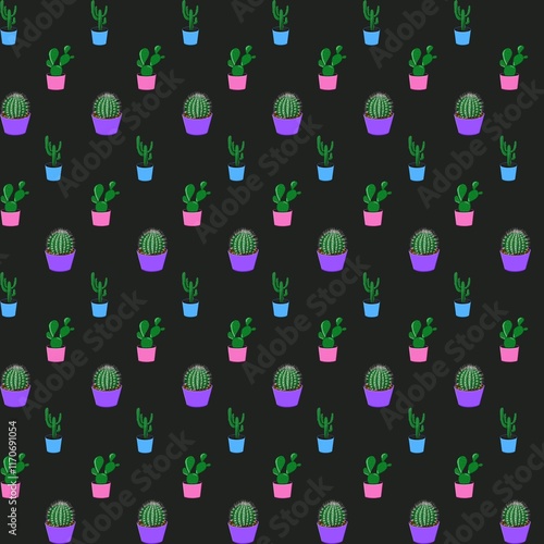 seamless pattern with colorful cactuses