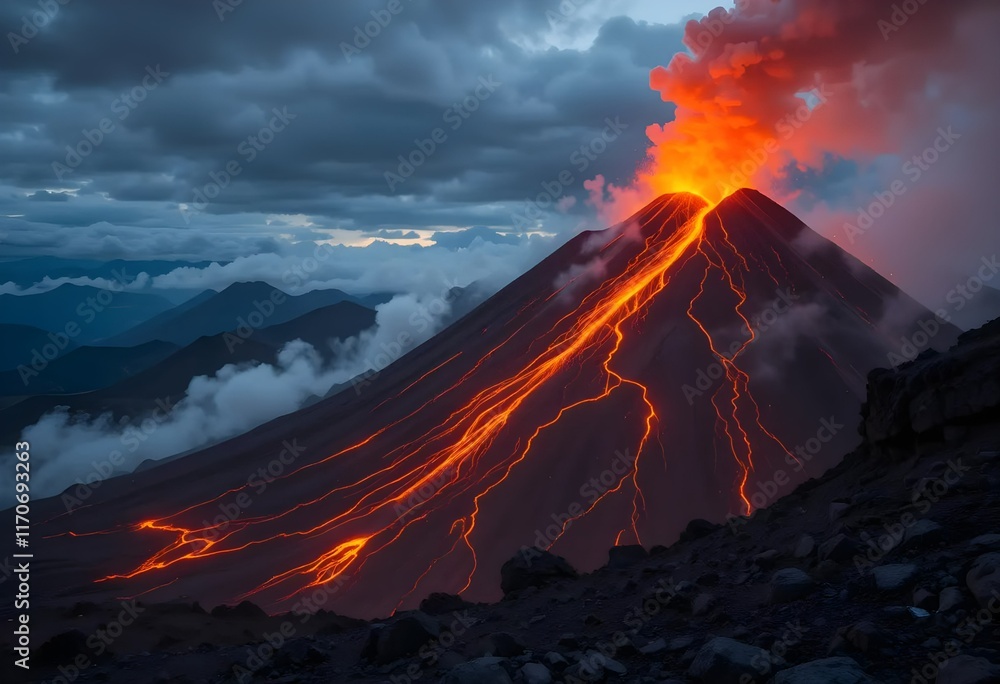 Fototapeta premium Volcano with hot lava photo 