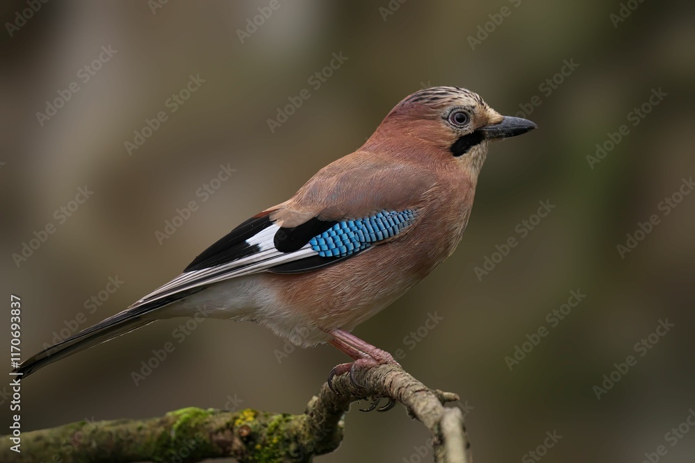 Eurasian Jay on a Mossy Branch
