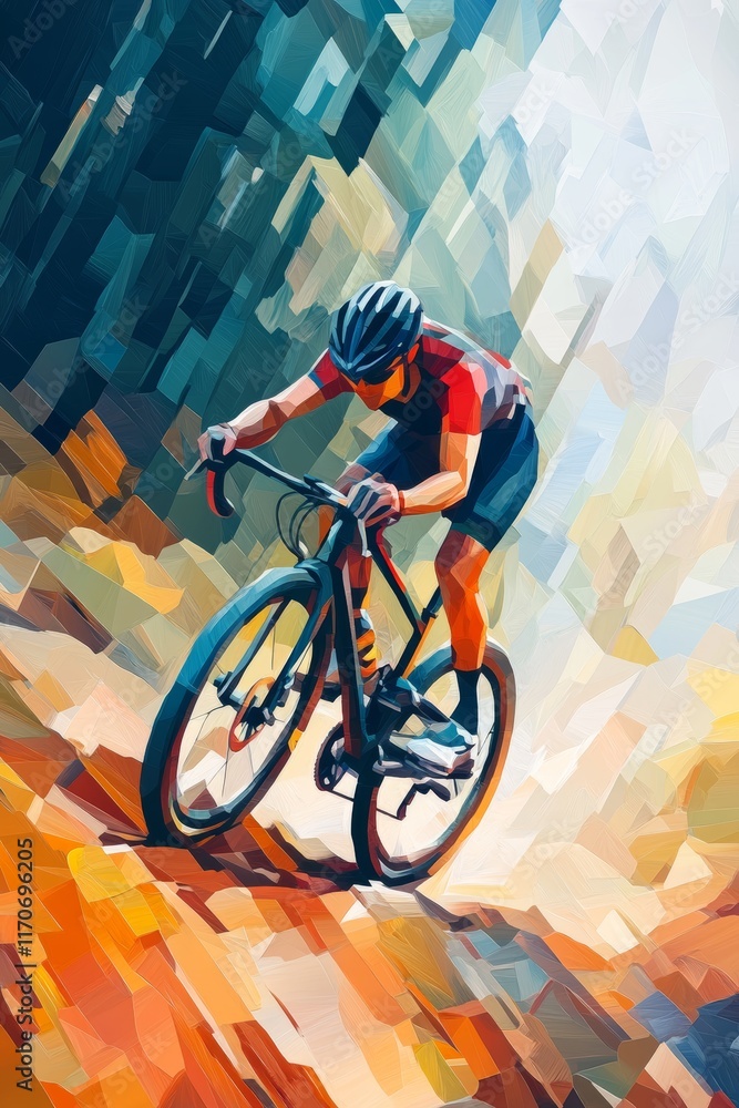 Fototapeta premium A man is riding a bike down a hill