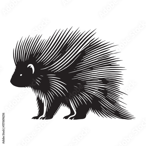 Simplified porcupine silhouette for unique artistic projects - Porcupine illustration - minimallest porcupine vector
 photo