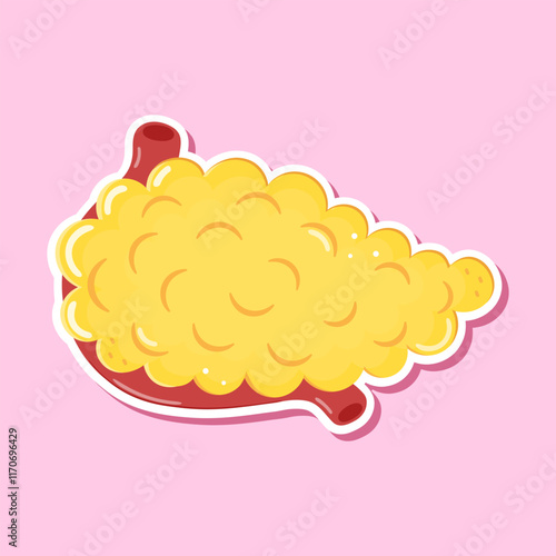 Sticker Pancreas. Vector hand drawn cartoon kawaii character illustration icon. Isolated on pink background. Pancreas concept