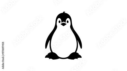 simple cute penguin outline vector outline shape, simple black and white penguin shape