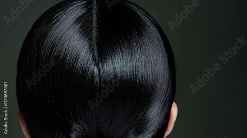 Toupee. Straight Remy Black Human Hair Coiffure with Lace Texture Extension photo