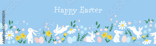 Cute hand drawn easter bunnies design, easter doodle background, great for textiles, banners, wallpapers, wrapping - vector design