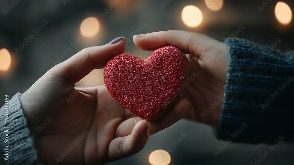 couple sharing heart-shaped cookies on Valentine's Day couple sharing heart-shaped cookies on Valentine's Day