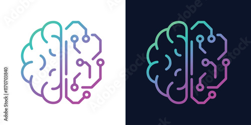 Digital Brain with AI chip Processor. Business idea and innovation. Artificial intelligence and innovation technology concept. AI microchip, semiconductor. Vector illustration