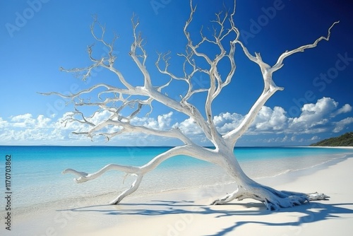 Whitsunday Islands. White Driftwood Tree on Whitehaven Beach: Nature's Paradise in Queensland photo