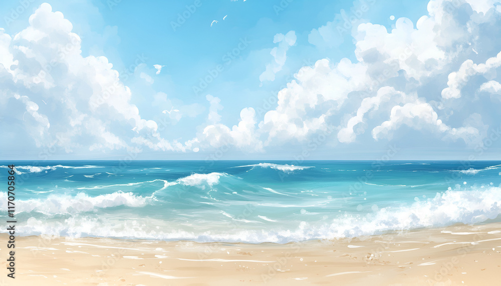 Tropical Ocean View with Sandy Beach and Blue Sky Tropical Ocean View with Sandy Beach and Blue Sky