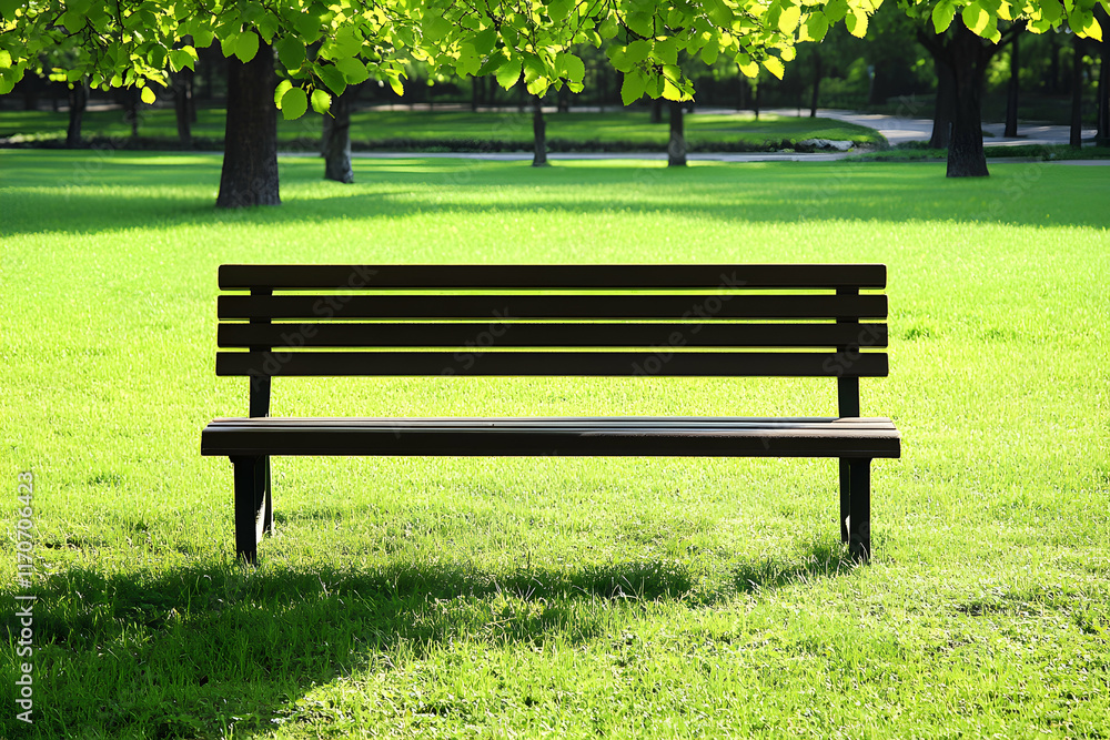Serene park bench under dappled sunlight, inviting tranquility and rest. Perfect for relaxation and peaceful contemplation. Serene park bench under dappled sunlight, inviting tranquility and rest. Perfect for relaxation and peaceful contemplation.