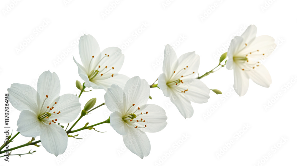 Fototapeta premium White Flowers with Stems Isolated on Transparent Background PNG.