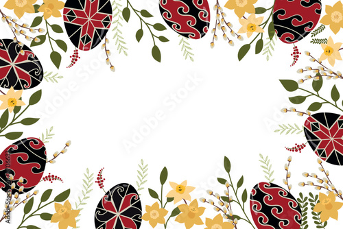 Easter egg frame. Holiday vector border.