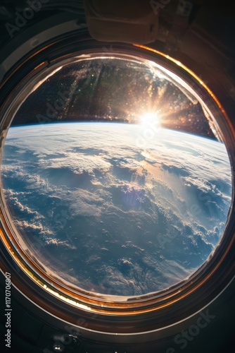 A view of the Earth from space through a window