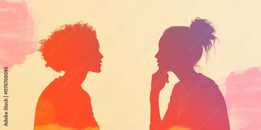 Εκτύπωση καμβά Two women are silhouetted against a yellow background