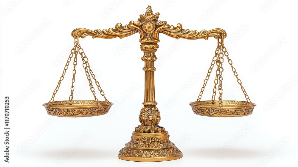 Ornate golden scales of justice symbolizing fairness and balance in legal matters Ornate golden scales of justice symbolizing fairness and balance in legal matters