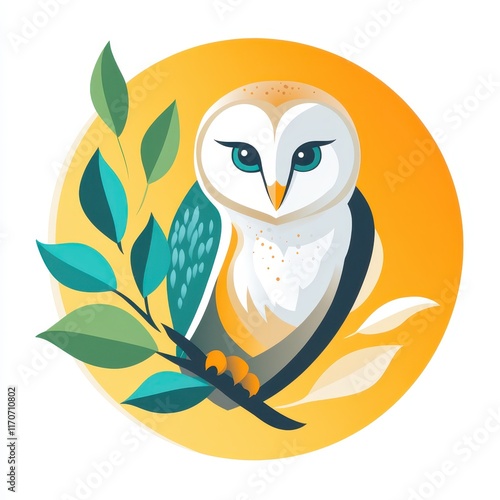 Circular logo featuring a stylized owl with leaves against a bright background photo