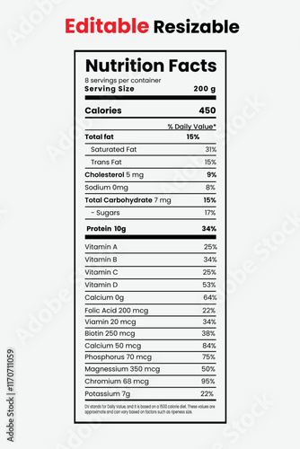 Nutrition facts template, supplement facts template and vitamin facts vector template