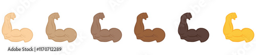 Muscle icon set. Flexed bicep arm icon. Hand emoji. Feats of strength sign. Biceps musclar arm icon. Flexing arm muscles. strong icons. Vector Illustration. Vector Graphic. EPS 10