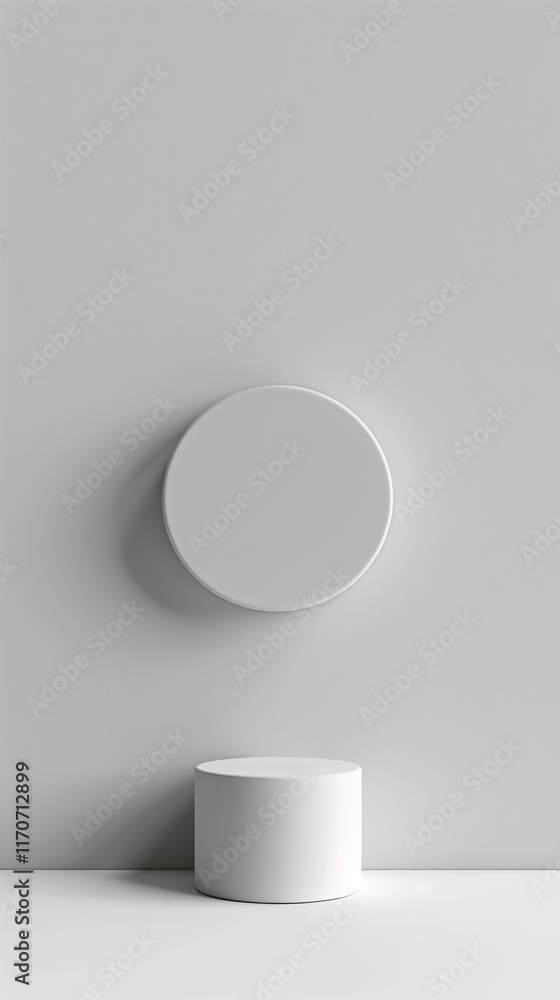 Minimalist White Podium Against Subtle Grey Background for Product Photography Minimalist White Podium Against Subtle Grey Background for Product Photography