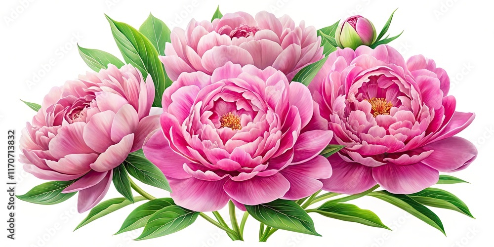Fototapeta premium Stunning Portrait Photography of Beautiful Pink Peonies Flowers Isolated on White Background - Vibrant Floral Aesthetics for Home Decor and Design Inspiration