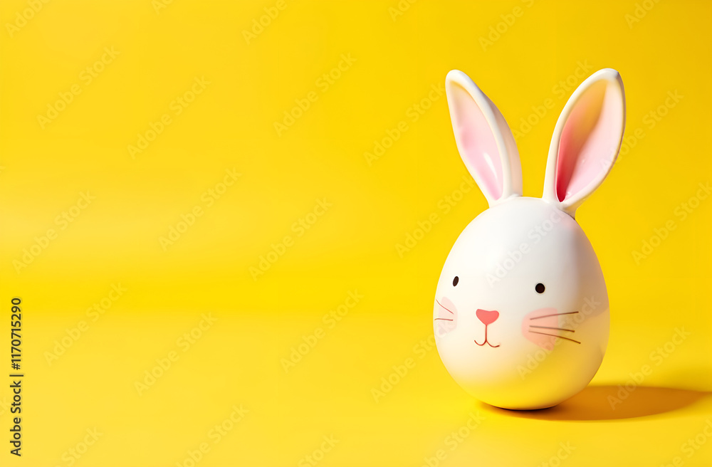A cute bunny egg with delightful pink ears set against a vibrant yellow background perfect for Easter themes