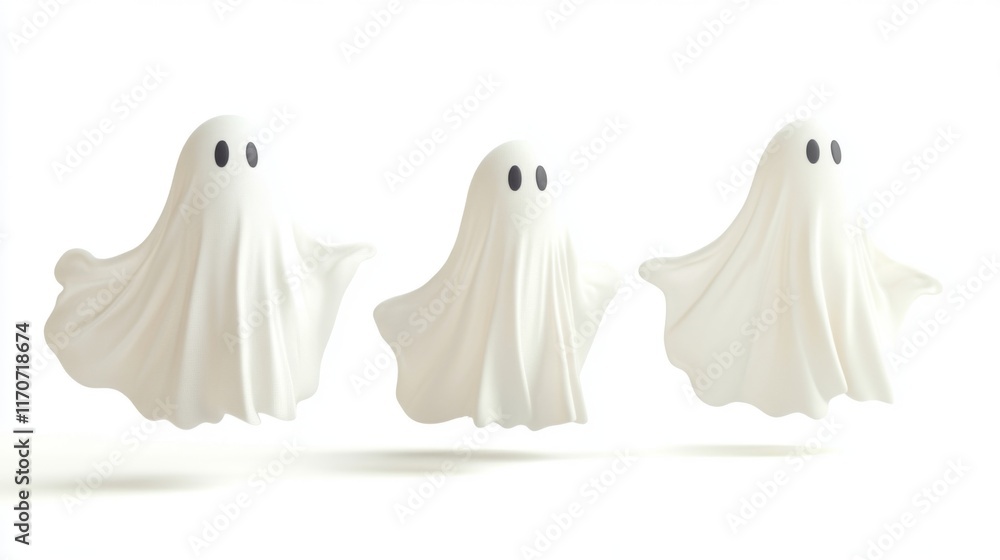 Three Floating Ghosts in a White Sheet - Halloween Digital Art Three Floating Ghosts in a White Sheet - Halloween Digital Art