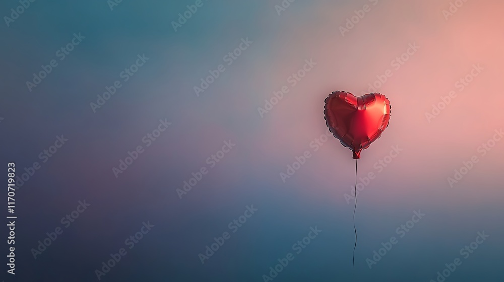 Fototapeta premium Valentine's Day red heart-shaped balloon against gradient background