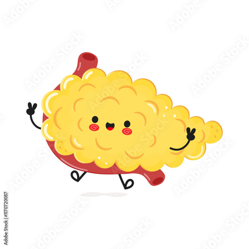 Pancreas jumping character. Vector hand drawn cartoon kawaii character illustration icon. Isolated on white background. Pancreas character concept