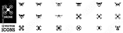 Drone, Quadrocopter icon set. Technology devices set. Drone silhouette icon. Vector Illustration. Vector Graphic. EPS 10