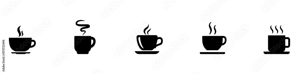 Coffee cup icon set. Cups of coffee tea collection. Hot drink icon. Disposable cup. Cup coffe with steam. Flat style. Vector Illustration. Vector Graphic. EPS 10 Coffee cup icon set. Cups of coffee tea collection. Hot drink icon. Disposable cup. Cup coffe with steam. Flat style. Vector Illustration. Vector Graphic. EPS 10