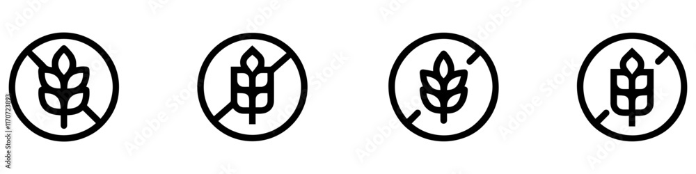 Set of Gluten free label vector icons set. No wheat symbols templates design for gluten free food package or dietetic product nutrition sign. Vector Illustration. Vector Graphic. EPS 10 Set of Gluten free label vector icons set. No wheat symbols templates design for gluten free food package or dietetic product nutrition sign. Vector Illustration. Vector Graphic. EPS 10