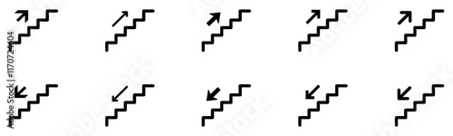 Stairs up, stairs down icon. Stairway direction information symbol. Sign navigation staircase vector. Vector Illustration. EPS 10