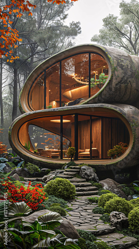 Wallpaper Mural A luxurious outdoor lounge area with oversized daybeds, swinging cocoon chairs, and a modern fire pit for cozy gatherings under the stars. Torontodigital.ca