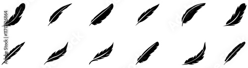 Feather icon. Bird feather icon set. Feather black silhouette Vector illustration. EPS 10