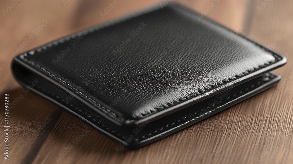 Stylish leather wallet resting on a wooden surface, highlighting its elegant design and texture for personal accessories lovers. Generative AI Stylish leather wallet resting on a wooden surface, highlighting its elegant design and texture for personal accessories lovers. Generative AI