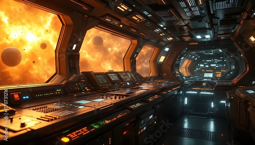 Fototapeta Naklejka Na Ścianę i Meble -  Spaceship Bridge: Nebula View