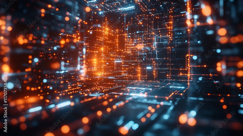 Abstract Digital Network Orange Blue Glowing Lines Technology Background Futuristic Data Space Art Abstract Digital Network Orange Blue Glowing Lines Technology Background Futuristic Data Space Art
