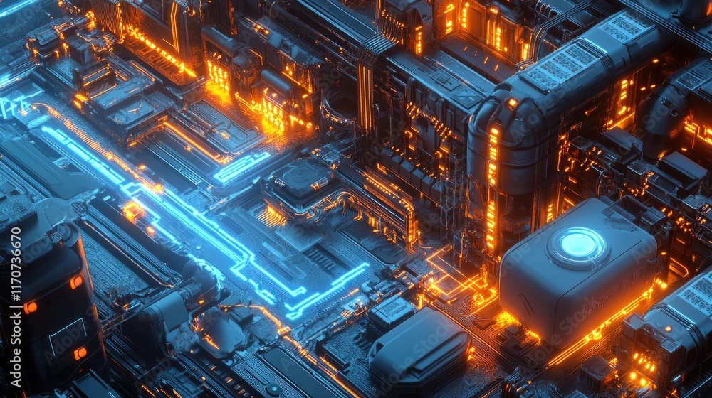 Fototapeta premium Cyberpunk Circuitry: A Glowing Digital Landscape