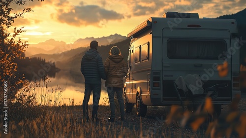 Older Couple on Road Trip in Bright, Modern RV High-Resolution Adventure