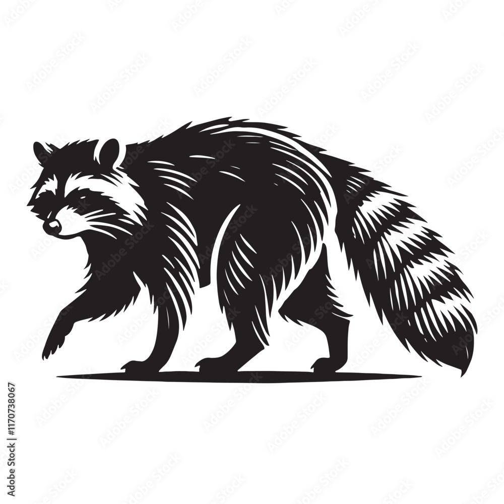 Obraz premium Majestic raccoon silhouette for modern creative uses - Raccoon black vector 