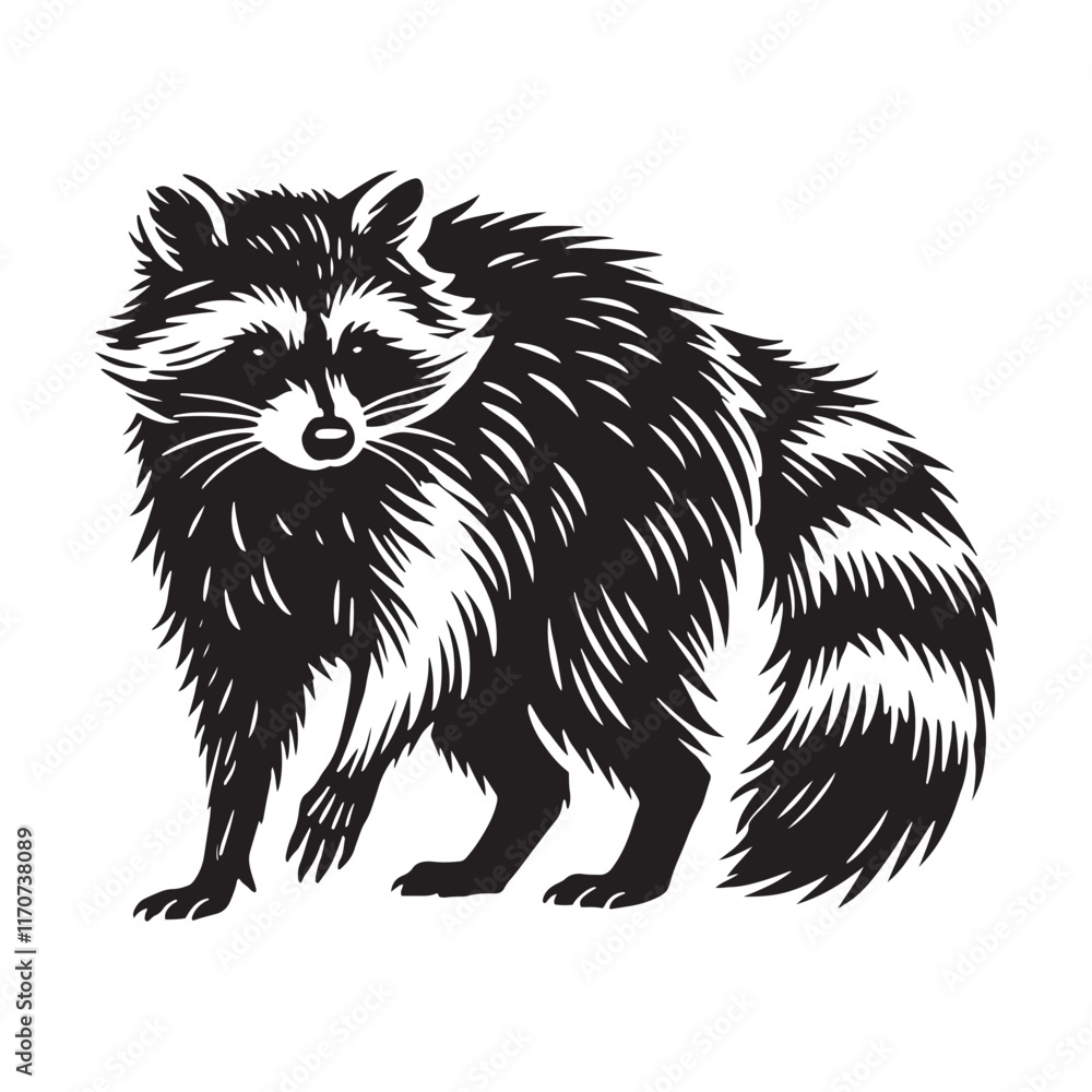 Obraz premium Detailed raccoon silhouette for artistic digital projects - Raccoon black vector 