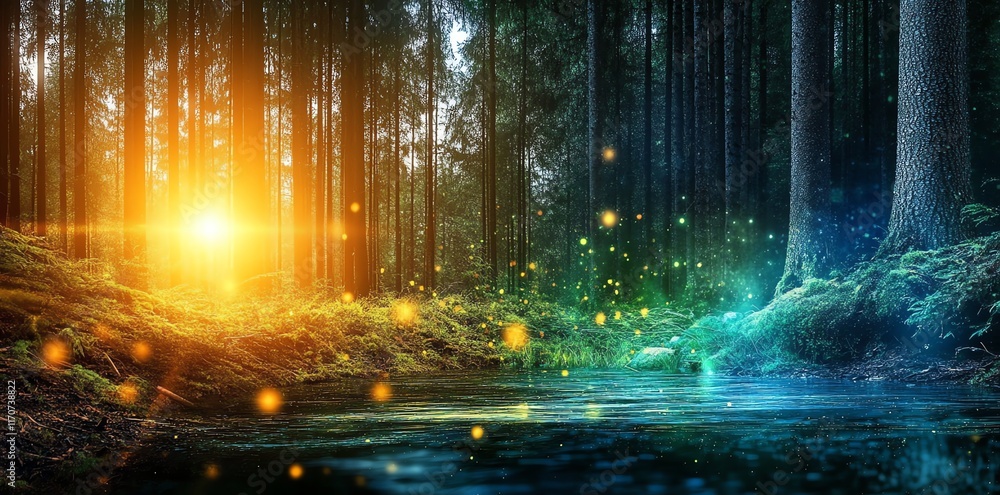 Enchanted Forest: Sunlit Grove with Magical Glow Enchanted Forest: Sunlit Grove with Magical Glow