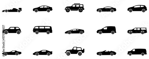 Car icon. Car type icons set. Model automobile. Various vehicle icon. Car body types. Vector illustration. EPS 10
