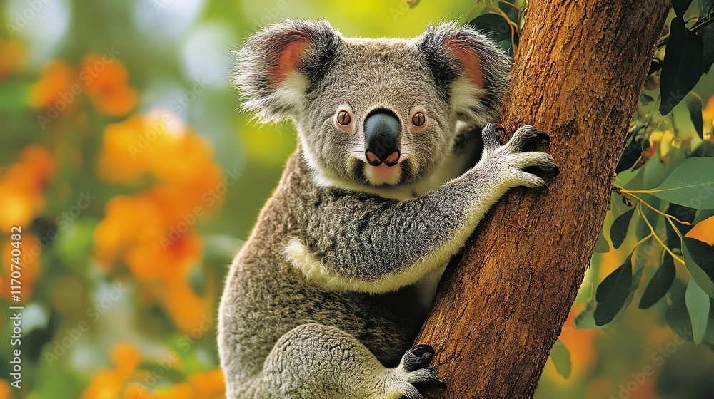 Obraz premium A wild Koala climbing a tree